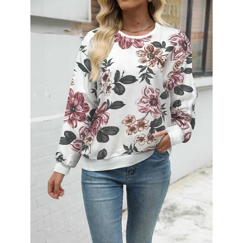 Fashion Women's Sweatshirt Floral Graphic Print Sweatshirt for Women Casual Long Sleeve Crew Neck Pullover y2k Women's Clothing M
