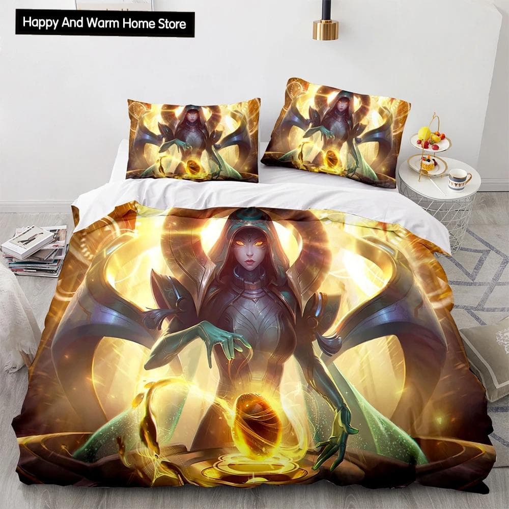 3D Print League of Heroes Bedding Set Single Twin Full Queen King Size Game Anime Bed Set Aldult Boys Bedroom Duvet cover Sets EU single(135x200cm)