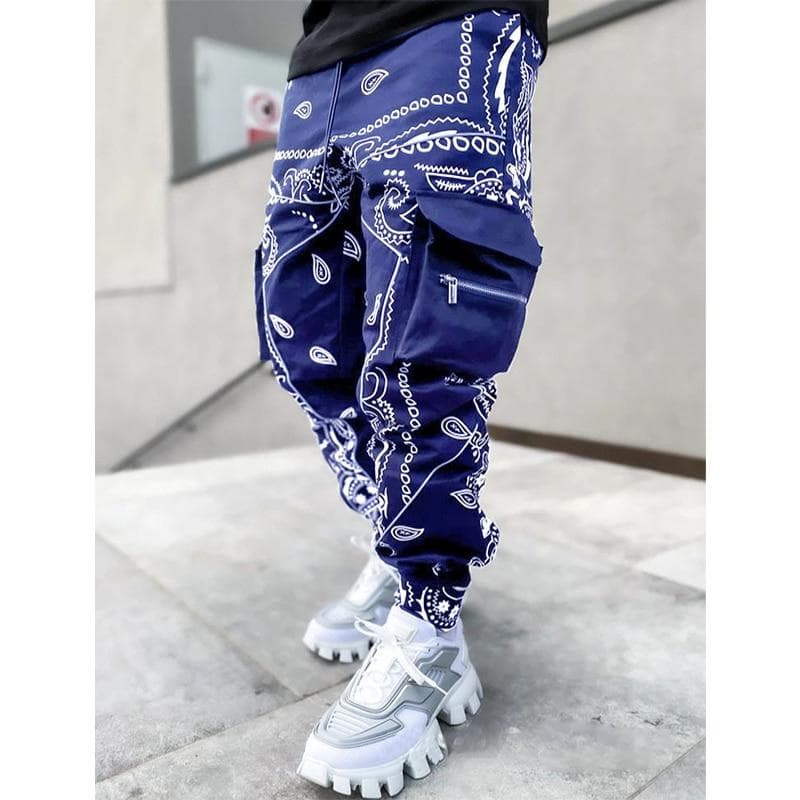 Hip Hop Printing Pants Men Trousers Fashion Streetwear Sweatpants for Men Joggers High Street Loose Cargo Pants Men XL Dark blue