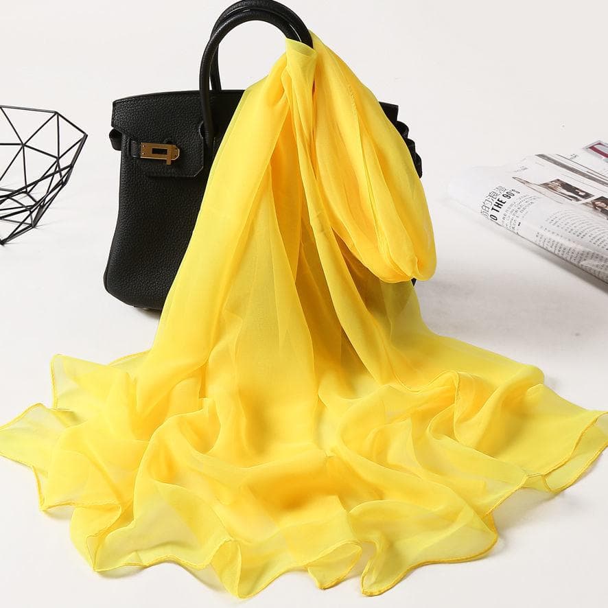Solid Color Silk Scarf Fashion Scarves Wrap Long Lightweight Shawls for Women, 160*50cm aureolin