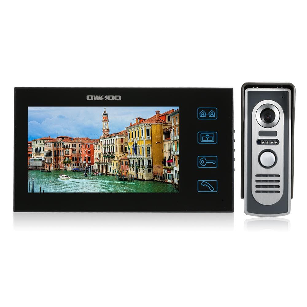 OWSOO 7inch Color Video Door Phone Doorbell Intercom Kit Touch Screen Waterproof Outdoor Camera Indoor Monitor Night Vision Home Security UK Plug