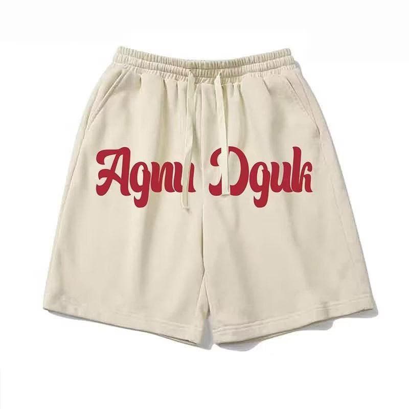 Casual Letter Printed Drawstring Sports Shorts Men's Summer New Casual Pants 5XL apricot