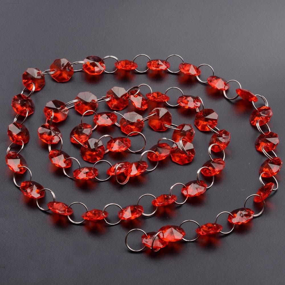 1m Acrylic Crystal Octagon Beads Strands Wedding Christmas Party Hanging Decoration (Red) red