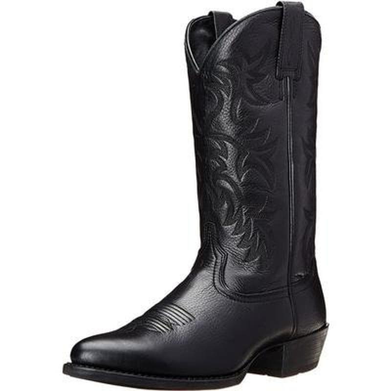 Men's Retro Distressed Western Boots Leather Cowboy Boots Embroidery Tall Boots Chunky Heel Pointed Toe Knight Boots Botas Masculinas 40 black