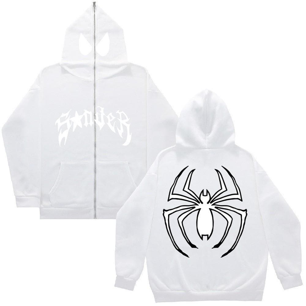 Y2k Women Spider Print Hoodies Women Hip Hop Zipper Long Sleeve Jacket Coats Autumn Winter Harajuku Casual Loose Hooded Sweatshirt XXL