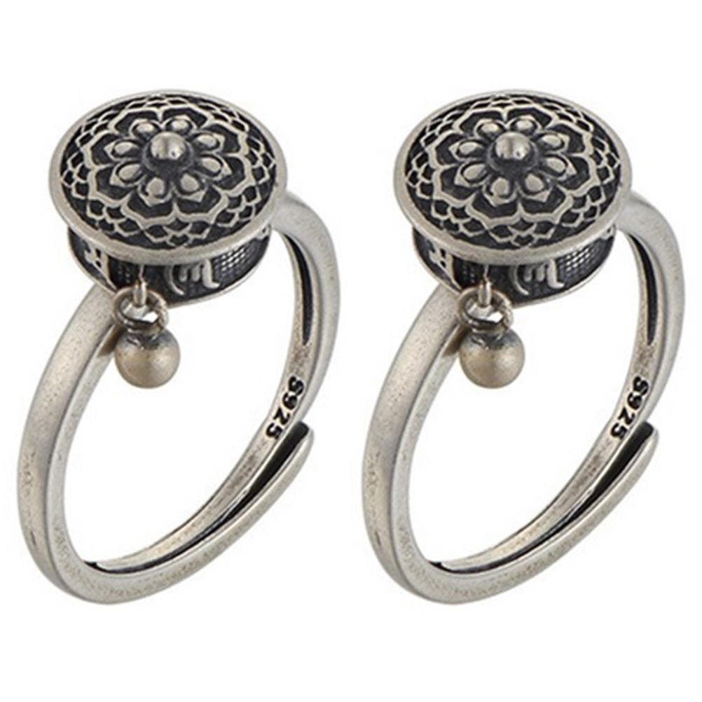 2 Pcs Tibetan Buddhist Rotating Rings with OM Prayer Wheel Brass Lotus Mantra Ring Lucky Finger