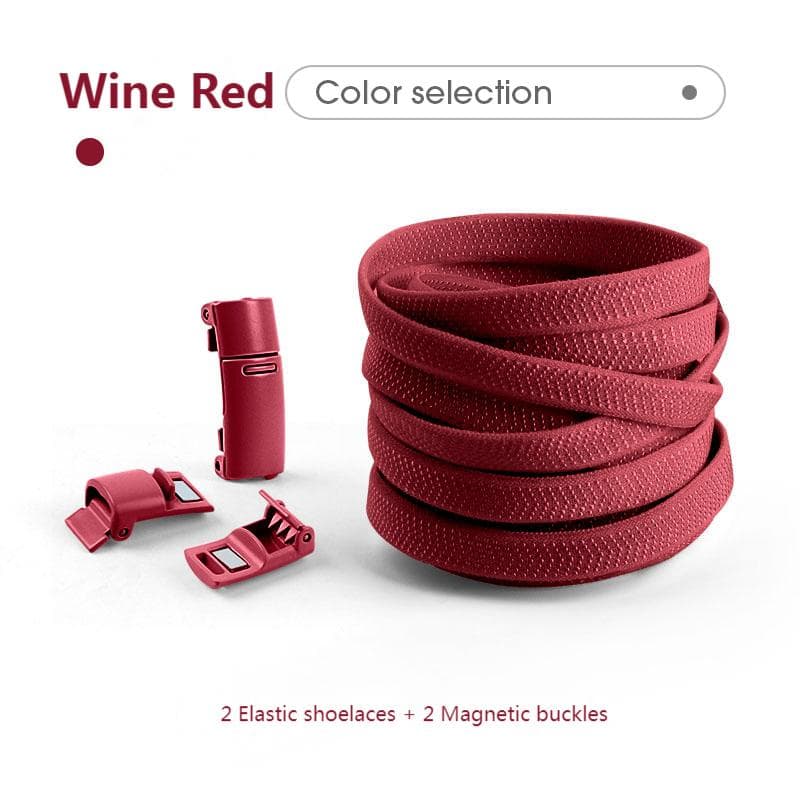 NO.8 Magnetic Lock Laces without ties Sneakers for Shoelaces Elastic No Tie Shoe laces Kids Adult Quick Flat Shoe lace Rubber Bands wine red