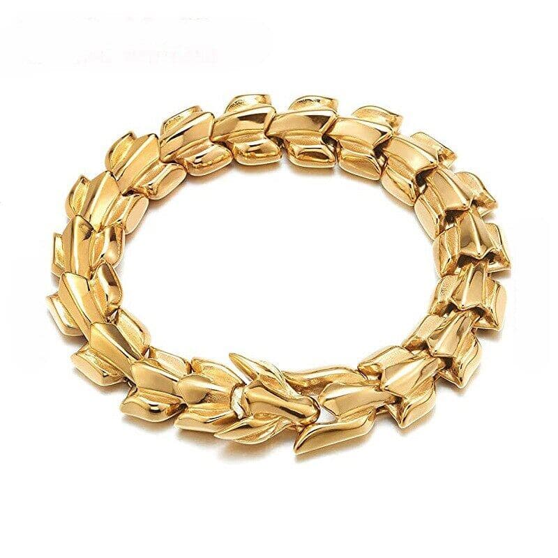 Gold Keel Bracelet Fashion Men Retro Dragon Beast Exaggerated Punk Trend Personality Hip-hop Bracelet Retro Holiday Hand Jewelry Accessories Gift 20 CM