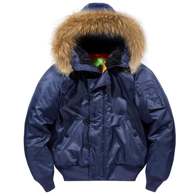 Fur Collar Hooded Coat Military Fur Hood Warm Tactical Bomber Jackets Warm Windproof Flight Pilot Jacket Thickened Air Force Jacket for Men M blue
