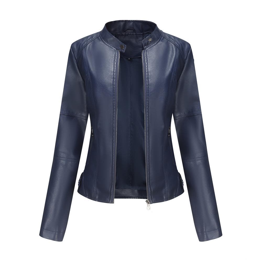 Women's leather jacket Women's slim jacket Thin spring and autumn coat Large size stand-up collar leather jacket XXXXL