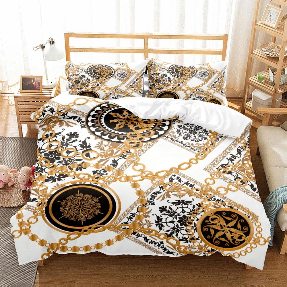 Seamless Chains Baroque Pattern Bohemian Bedding Set Small Single Twin Double Queen King Cal King Size Bed Linen Set US King(264x228cm)