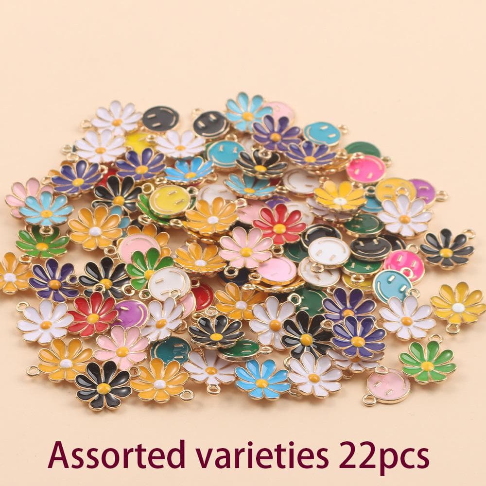 11/22/33pcs alloy enamel chrysanthemum jewelry, flower jewelry chrysanthemum pendant bracelet DIY summer beach ankle chain 22pcs