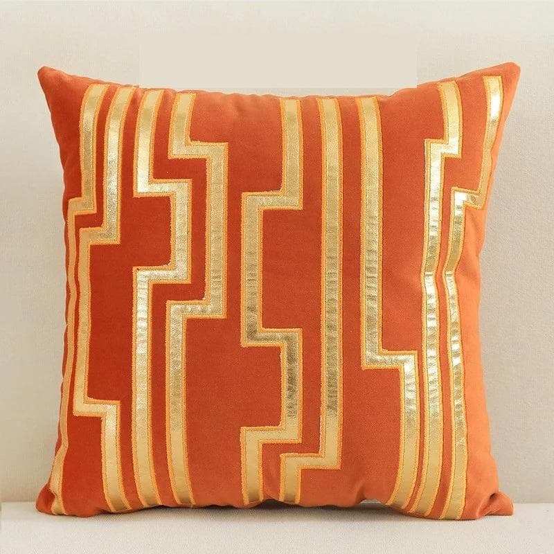 Luxury Golden Bronzing Thicken Velvet Pillow Cushion Cover 45*45 Geometric Kussenhoes Coussin Home Sofa Decorative Funda Cojin 450mm*450mm auburn