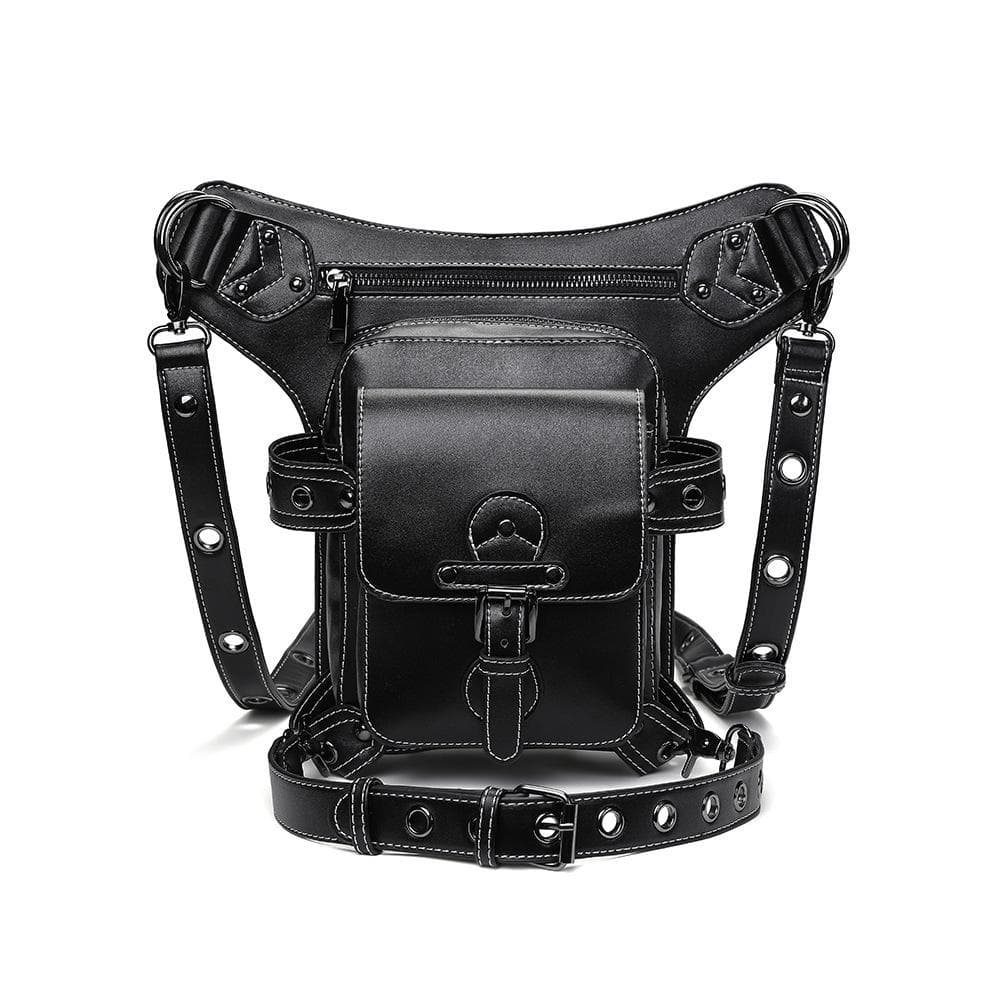 European and American Punk Multi-carry Outdoor Cycling Waist Bag for Women, Creative and Trendy Motorcycle Bag for Men black