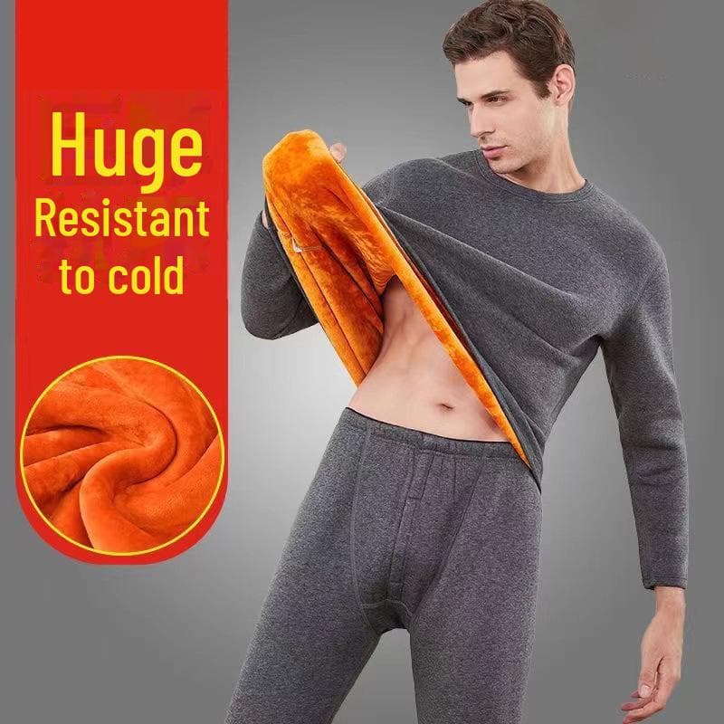 Plush Thermal Underwear Set for Men - Winter 2024 Cold-Proof Round Neck 2XL dark gray