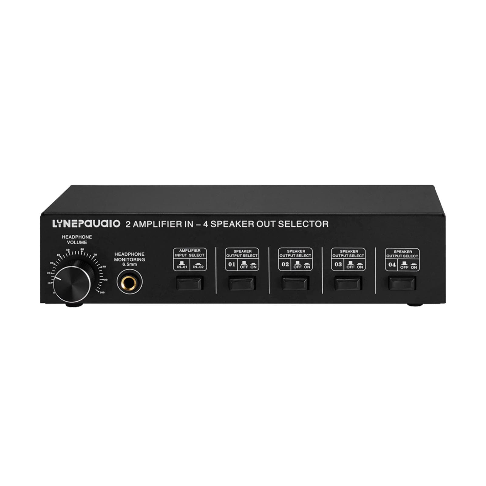 LINEPAUDIO 2 in 4 Out Speaker Selector Switch Box 4 Zone Amplifier and Speaker Selector with Volume black