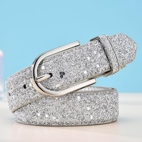 Fashion Women Glitter Gold Leather Belt Female Silver Waist Belt High Quality Cummerbund Ceinture Femme 105 CM silver