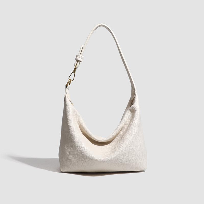 Women's Bag Europe and The United States Lychee Grain Armpit Bag Soft Leather All Casual Dumpling Bag Women's Bag white