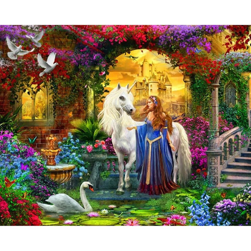 Diamond Painting Full Round Scenery Garden Pattern Mosaic Diamond Embroidery Girl Angel Cross Stitch 20X30CM