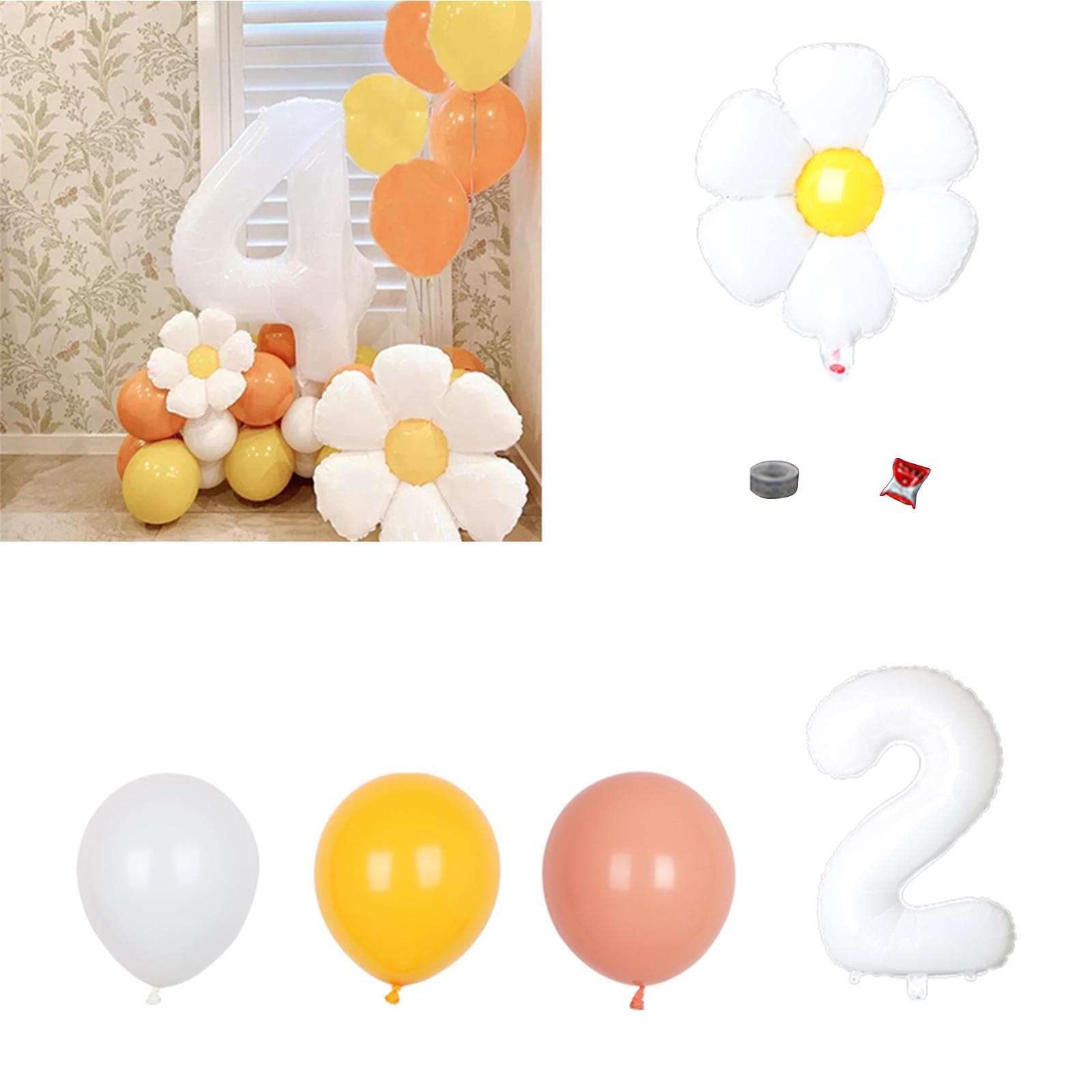 Daisy Balloons Set Aluminum Film Reusable Party Decoration Balloons for Baby Shower Wedding Birthday