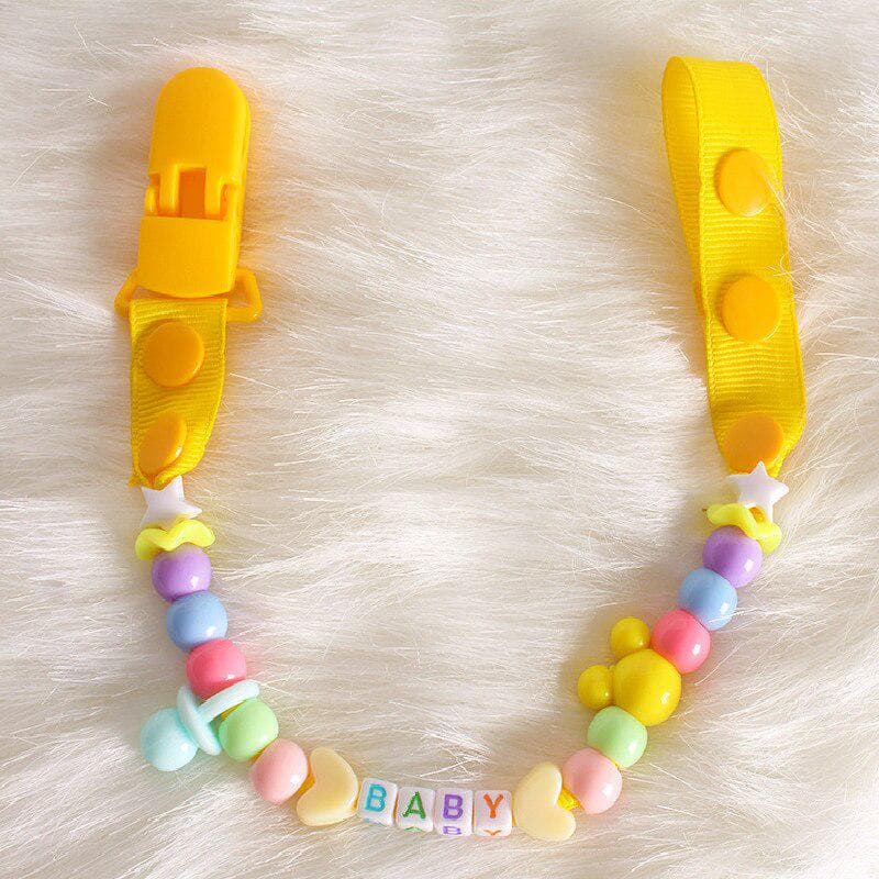 Baby Pacifier Clips Newborns Beads Anti-lost Chain Toys Newborn Baby Dummy Pacifiers Clips for Teether Nipples Dental Care yellow