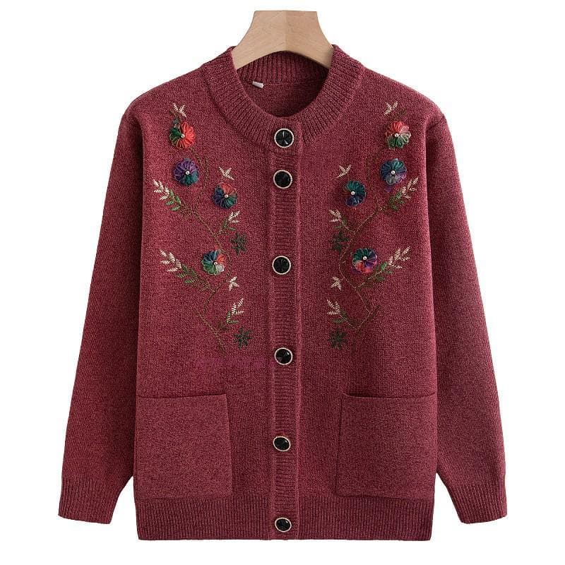 Grandma's Plus Velvet Winter Cardigan for Middle-Aged and Elderly Women - Thick, Cozy Top for Spring and Autumn 3XL (Approx. 115-125 Jin)