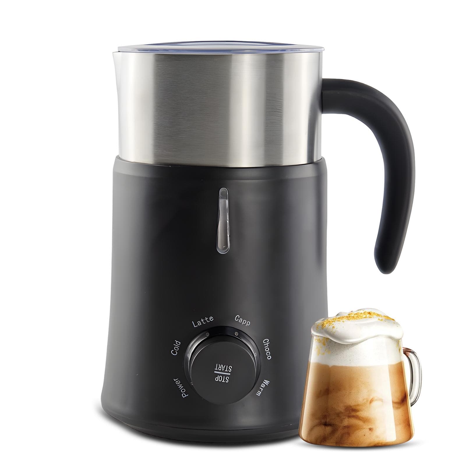 5 in 1 Electric Milk Frother - 24oz/700ml Hot and Cold Foam Maker and Milk Warmer for Latte / US Plug black