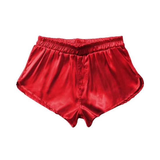 Men Shorts Elastic Waist Mid-rise Sleepwear Shorts Solid Color Loose Fit Casual Home Style Versatile Loungewear XL red