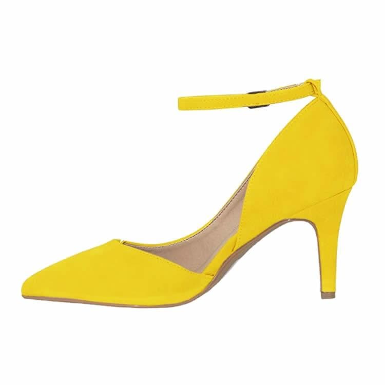 Women's 80mm Velvet Toe Ankle Strap D‘orsay Pumps High Heels Pump Party Wedding Dress Shoes shoe 36 yellow