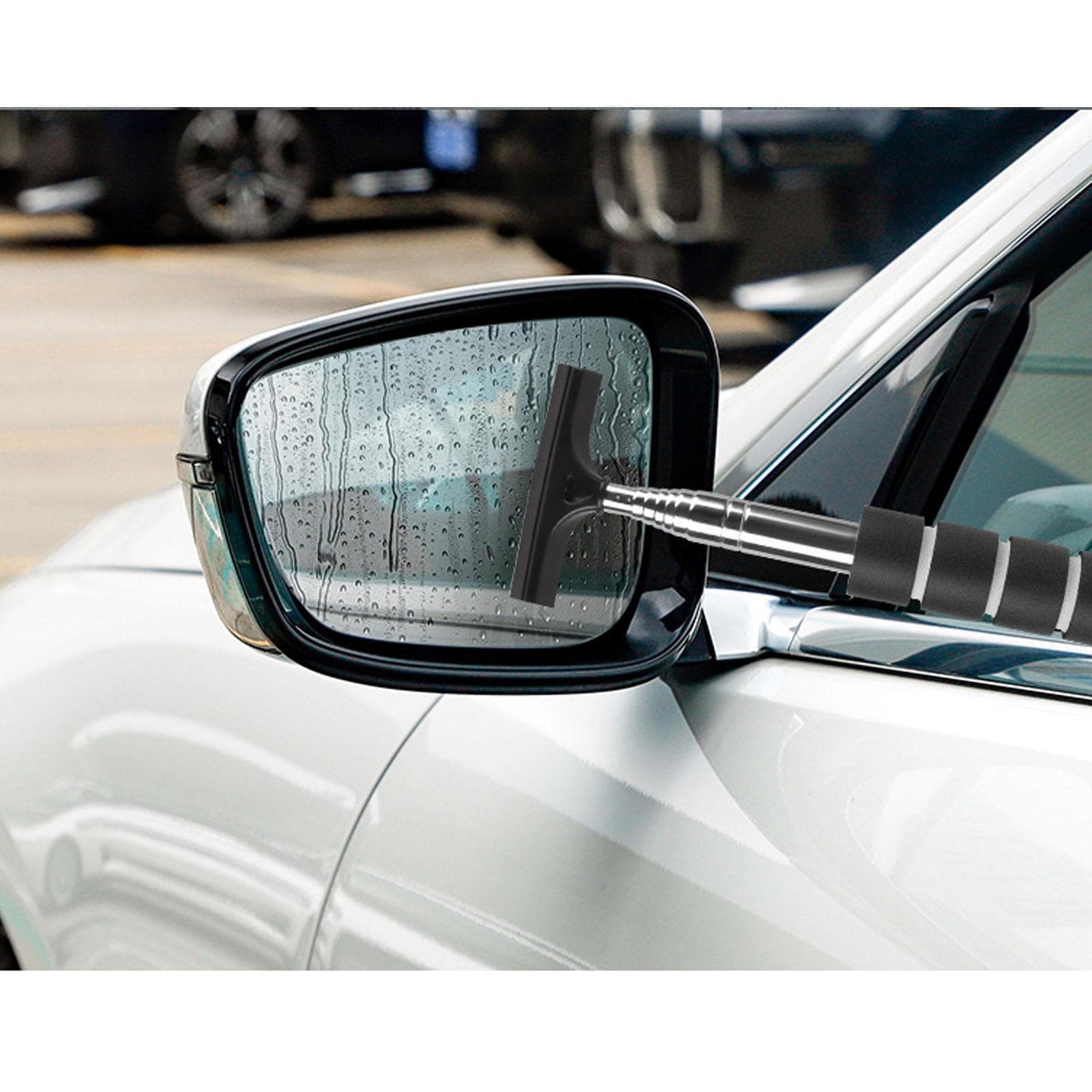 Car Rearview Mirror Wiper Stainless Steel Extendable Windshield Glass Scraper Multifunctional black