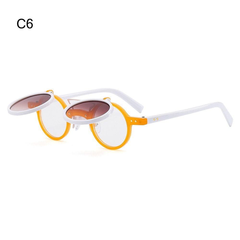Popular Vintage Steampunk Flip Up Sunglasses Retro Small Round Frame Double-layer Lens UV400 Punk Eyewear