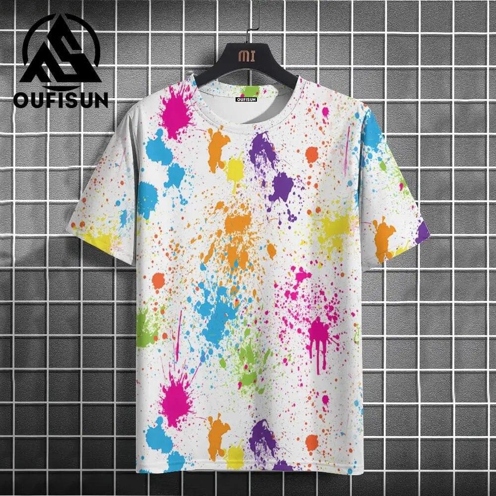 Graffiti Men's T Shirt Summer Colorful Print Short Sleeve Top Tees Oversized O-Neck Pullover Outdoor Casual Clothing With New XL