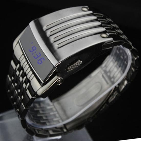 Yousheng LED Display Wide Stainless Steel Fashion Blue Band Men Digital Wrist Watch Gift black