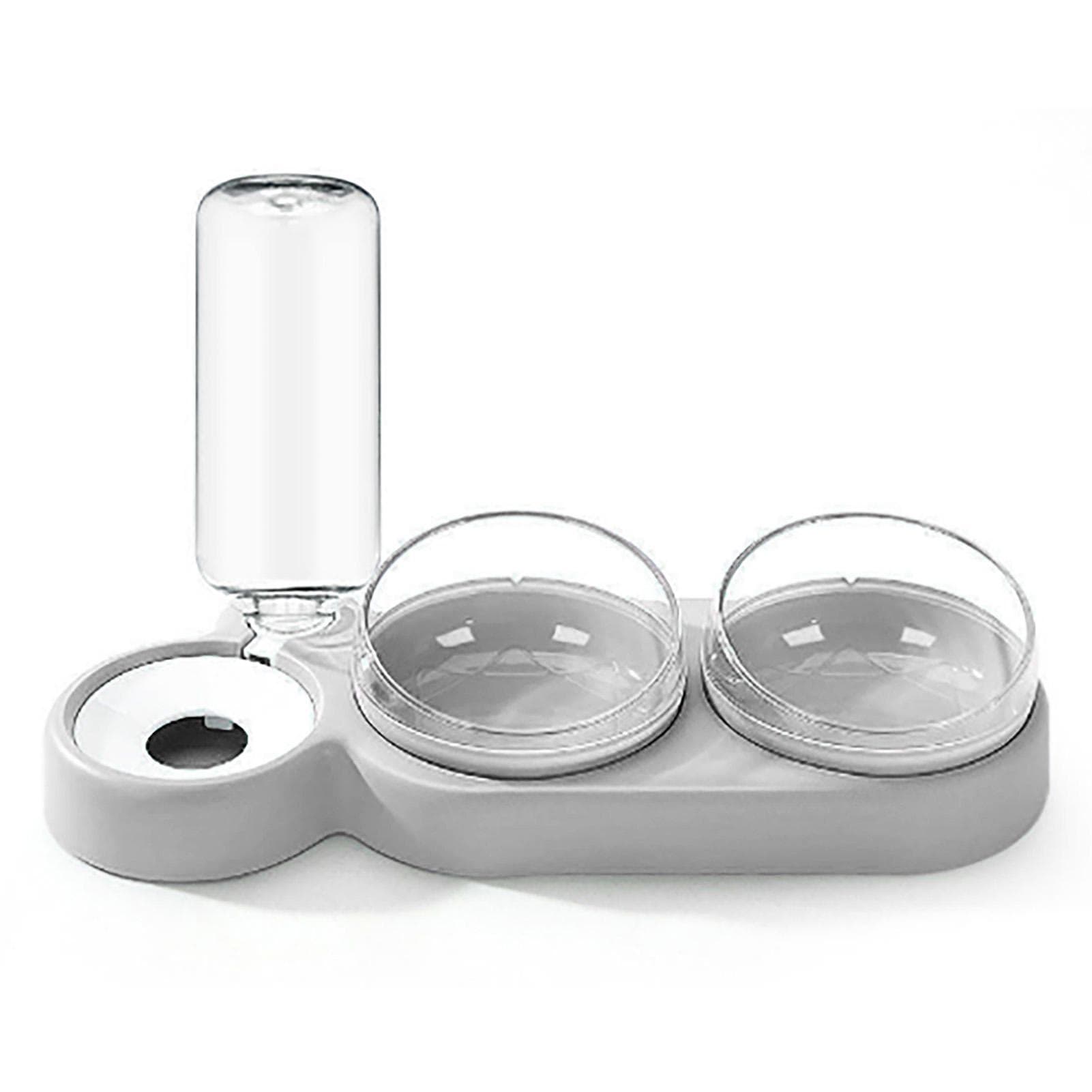 Pet Water Food Bowl Tilt Design Prevent Slip Detachable Cat Dog Feeding Dish with Waterer Bottle gray