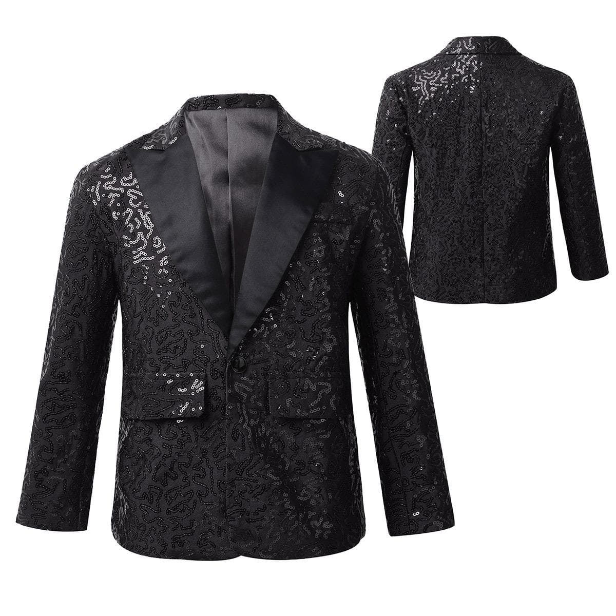 Kids Boys Sequins Lapel One Button Blazer Shirt Jacket for Wedding Banquet Party Formal Wear Suit 15-16 Years