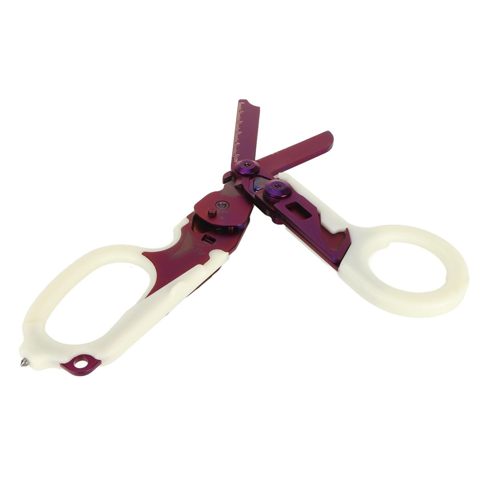 Emergency Response Shears with Glass Breaker Stainless Steel Plastic Luminous Handle Foldable purple