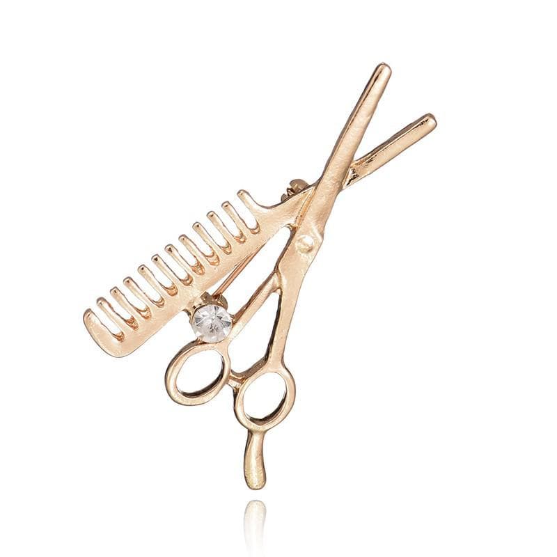 Crystal Comb Scissors Brooch Hat Collar Clips Hijab Pins Up Brooches Wedding gold