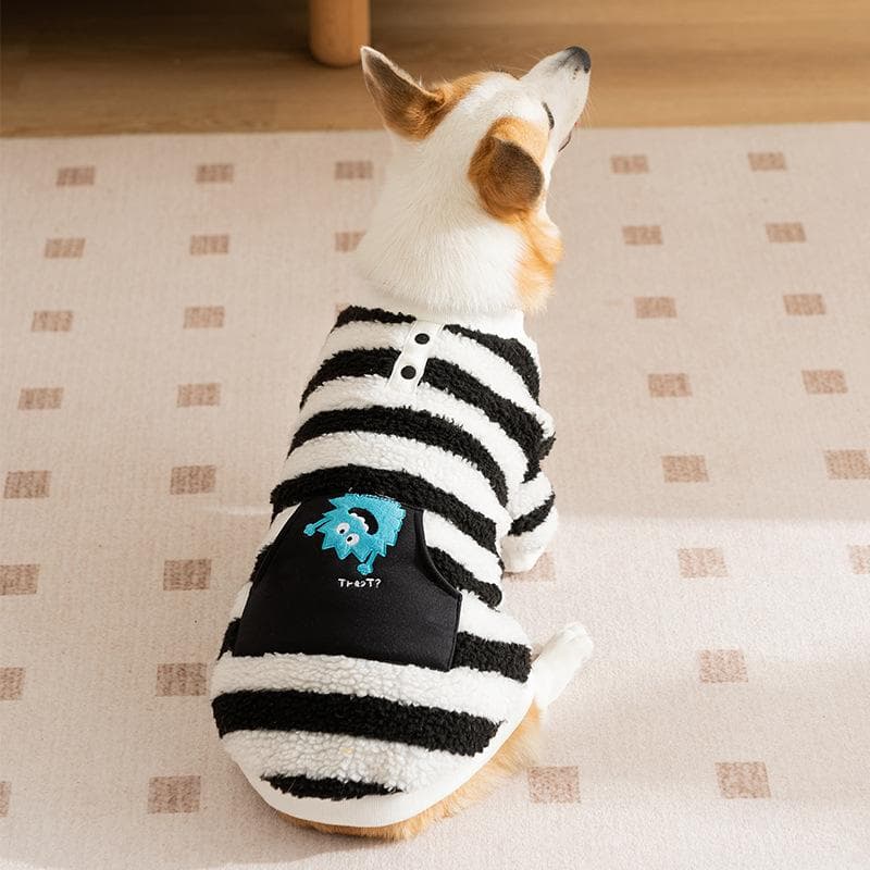 Autumn and Winter Dog Pocket Little Monster Striped Corgi Flannel Medium and Small Dog Dachshund Warm Pet Dog Clothes XXL