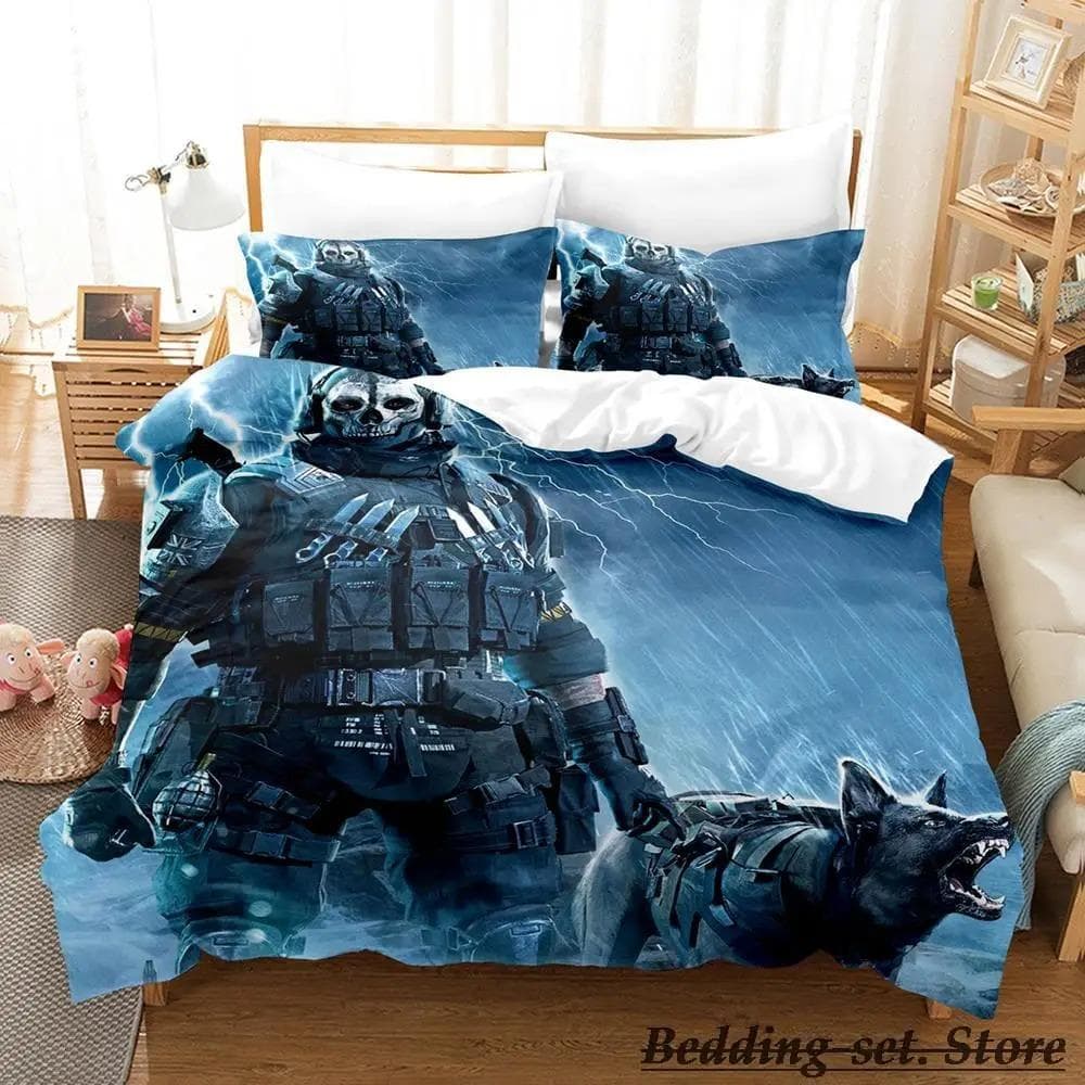 Game Call of Duty Simon Ghost Riley Bedding Set Cartoon Anime Three-piece Set Adult Kid Bedroom Duvetcover Sets 3D Shooting Game EU Single 135x200cm
