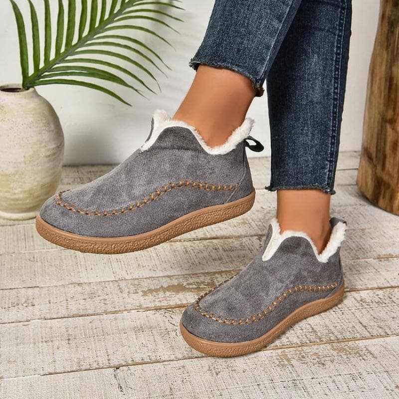 Selling Women's Shoes with Sleeves and Winter Round Toe Plush Warm Solid Color Flat Bottom Casual and Comfortable Snow Boots 43 gray