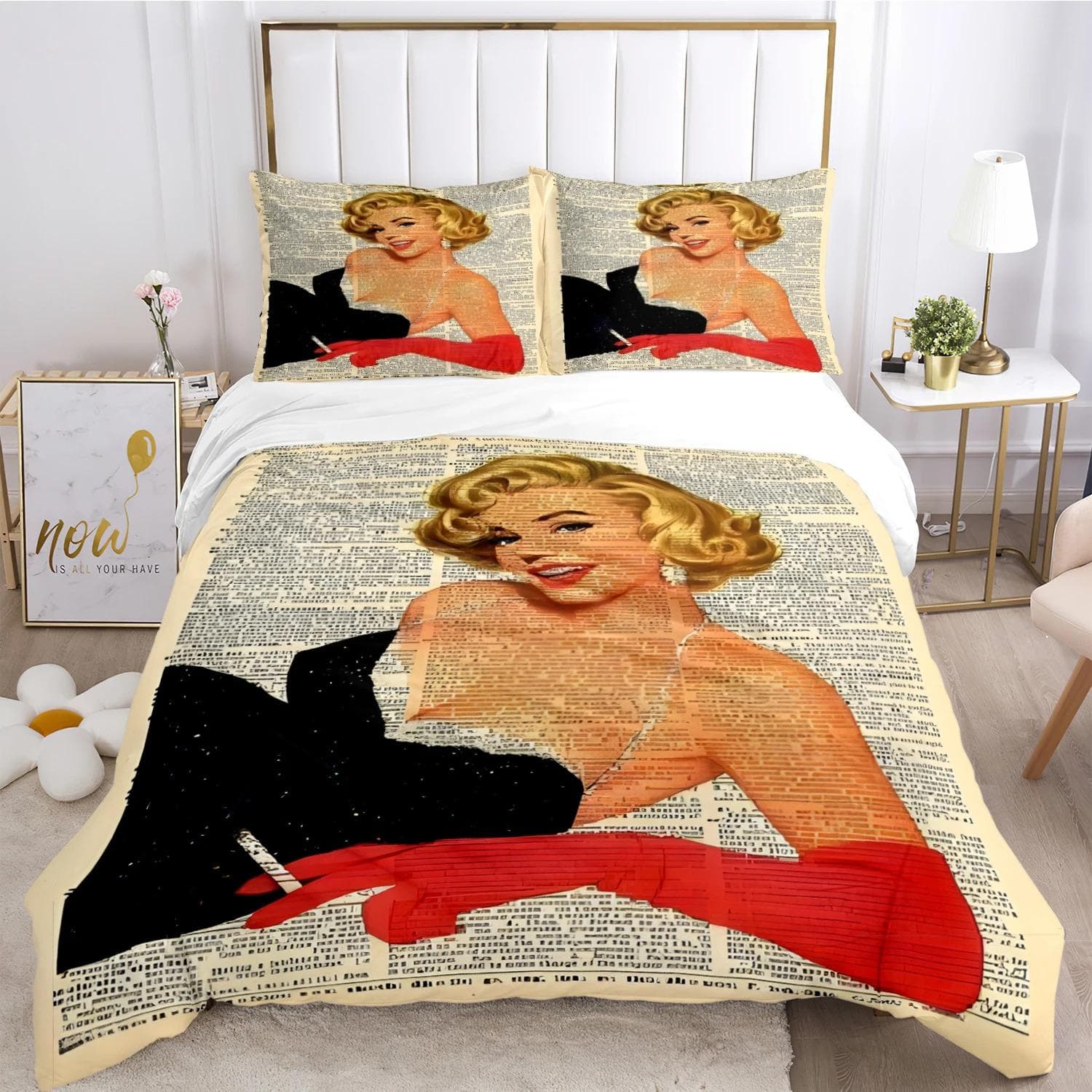 Marilyn Monroe Duvet Cover Comforter Fear Bedding sets Soft Quilt Cover and Pillowcases for Teens Boy Single/Double/Queen/King 150X200cm-3pcs