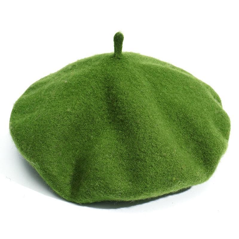 Women's Solid Color Wool Beret - Autumn/Winter Korean & Japanese Style, Warm & Fashionable in Various Colors M (56-58cm) grass green