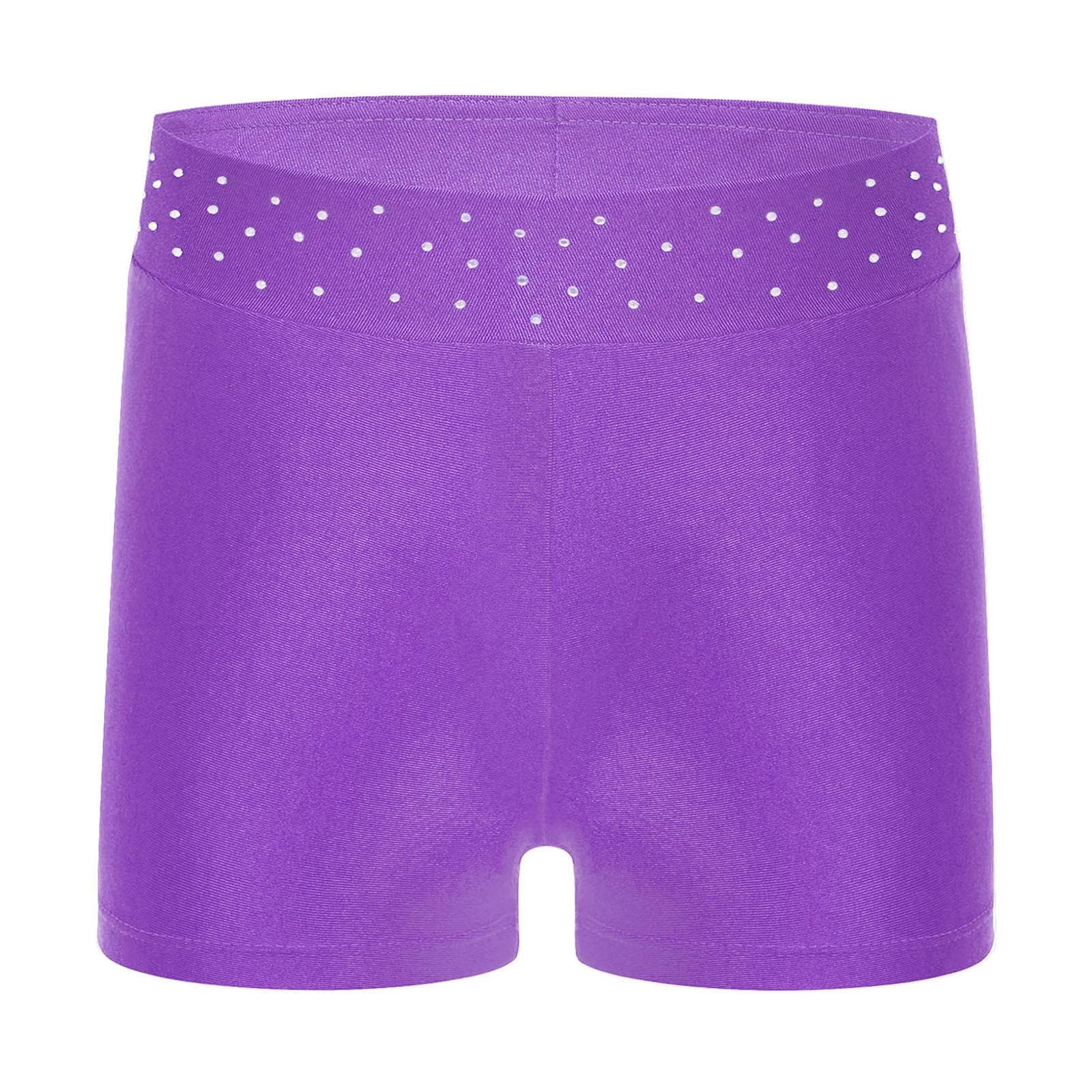 Girls Sparkly Waistband Dance Shorts Stretchy Fabric for Figure Skating Acrobatics Competitions 5-6 Years purple