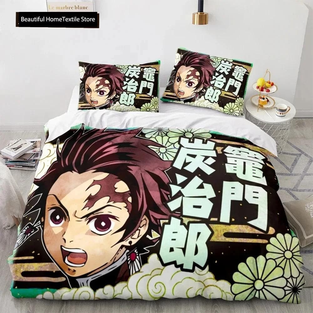 Demon Slayer 3d Bedding Set Anime Duvet Cover Pillowcases Single Twin Full Queen King Size Boys Girls Boys Gift Home Decor AU Single 140x210cm