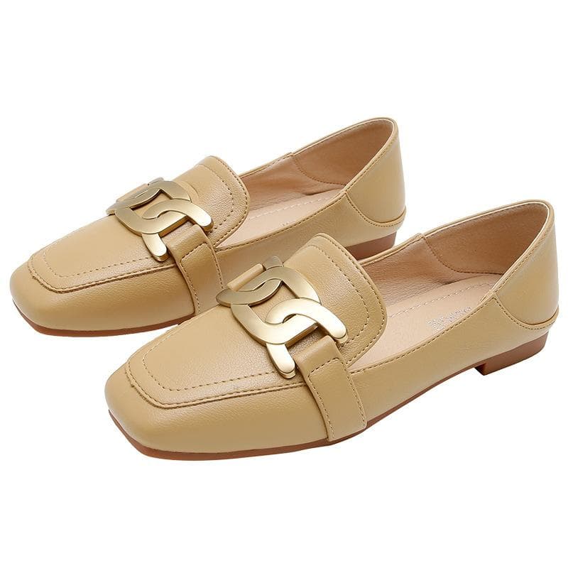 New Style College Style Loafers Buckle Large Size Flat Bottom Square Toe Single Shoes Women 33
