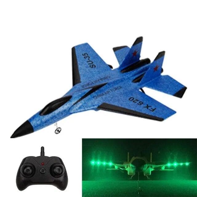 2.4G Glider Remote Control Drone Night Flight Fixed Wing Aircraft with Flash Light Remote Control Plane Outdoor Toy Children's Gift 1 battery blue