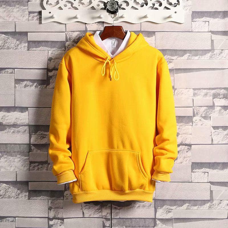 Men's Yellow Solid Color Hoodie: Autumn/Winter Casual Loose-Fit Pullover with Long Sleeves M