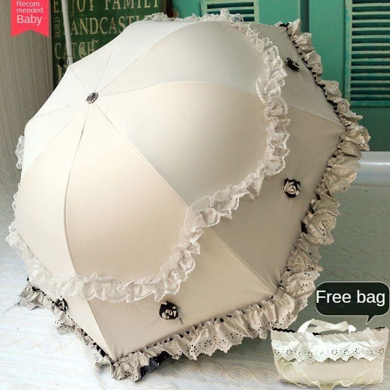 Sun umbrella sunscreen UV-proof vinyl umbrella upscale folding lace eye umbrella dual-use. white