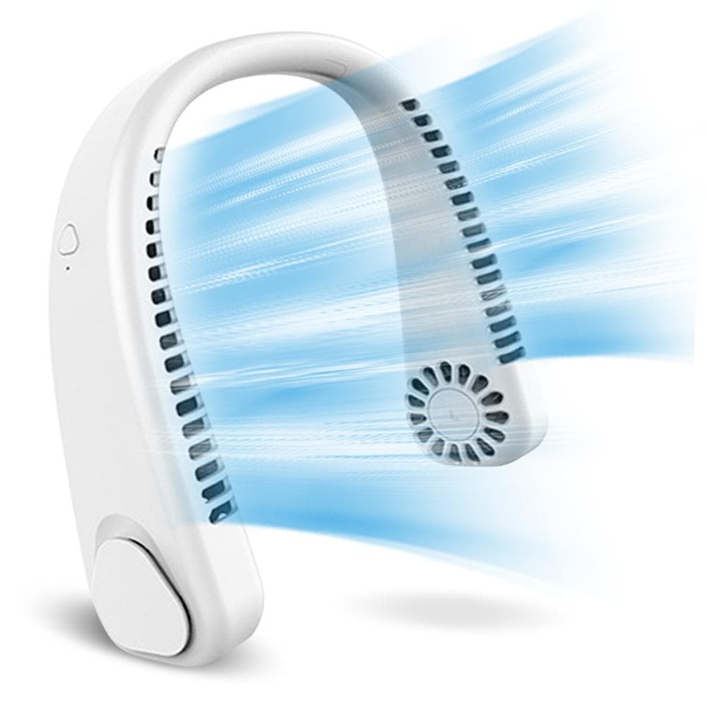 Hanging neck fan portable lazy leafless hanging neck fan cooling mute outdoor sports portable USB cool white