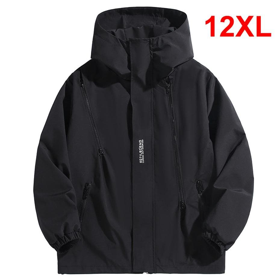 10XL 12XL Plus Size Windbreaker Men Waterproof Jacket Solid Color Black Windbreaker Coats Male Big Size Outdoor Outerwear 6XL black